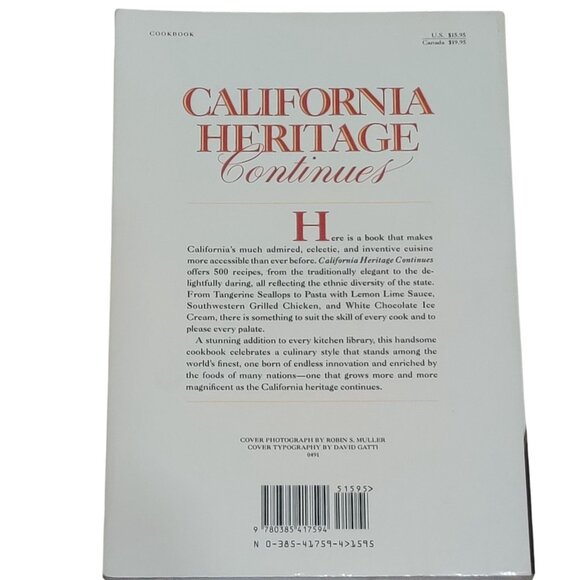 California Heritage Continues Cookbook Junior League of Pasadena 1991 Recipes - Picture 2 of 12